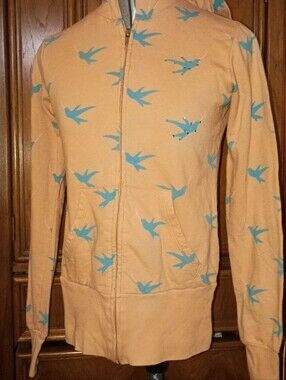 Rare PRIMP Y2K rhinestone hoodie with swallows in teal